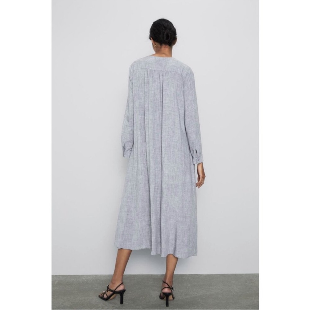 Zara Women's Limited Edition Collection Light Grey Linen Shirt Dress Size M - Picture 3 of 3